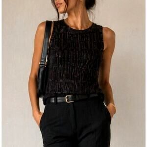 Tomas Maier Womens Metallic Tank Top Size 0 Black Quiet Luxury Indie Sleaze
